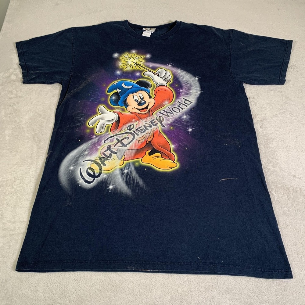 Disney Sleepwear Shirt One Size Blue Sorcerer Walt Disney World 90s Short Sleeve